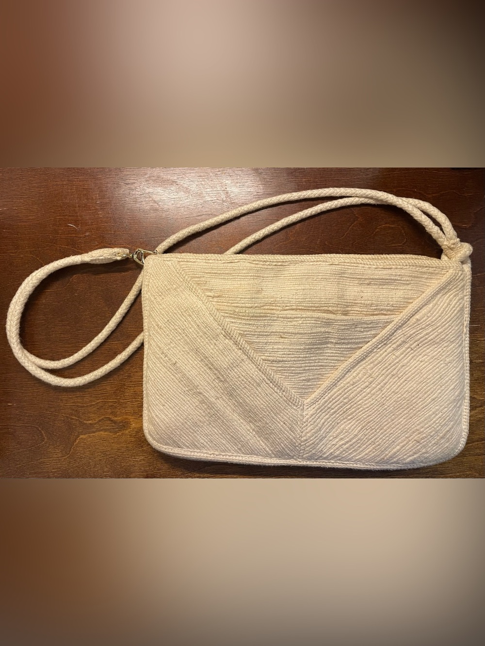 Vintage 1970s Carpetbags of America Cream Chevron Crochet Hobo Purse